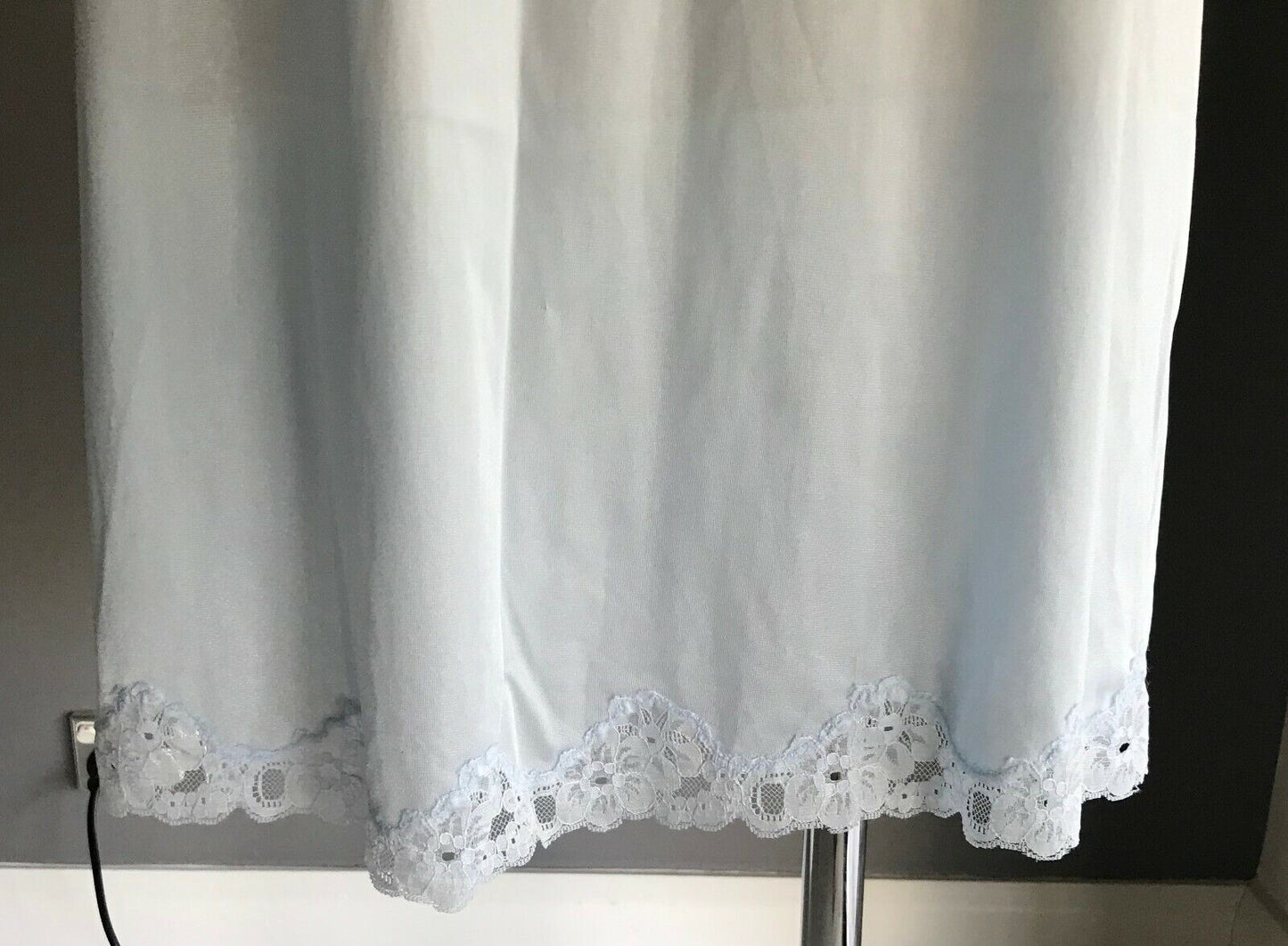 KAYSER Petticoat Vintage Nylon Full Slip BLUE Lace Trim Anti Stat Ladies Size 12