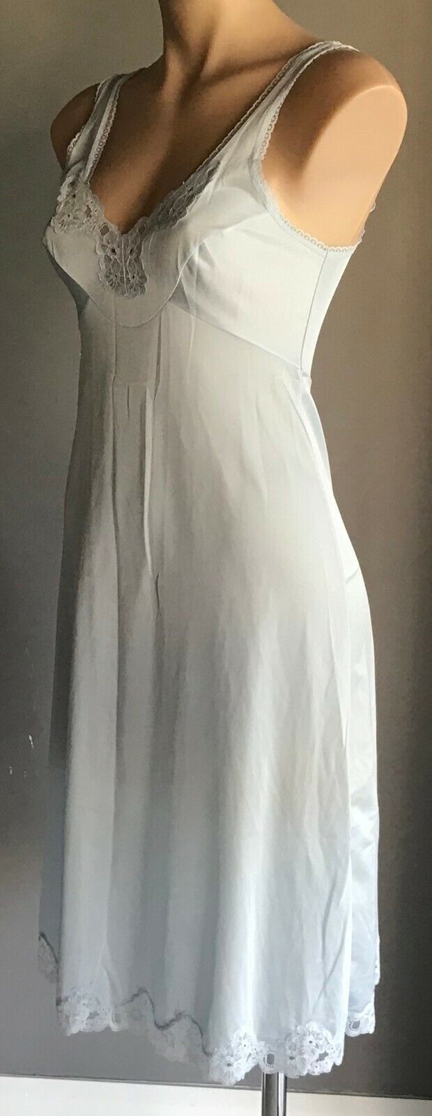 KAYSER Petticoat Vintage Nylon Full Slip BLUE Lace Trim Anti Stat Ladies Size 12