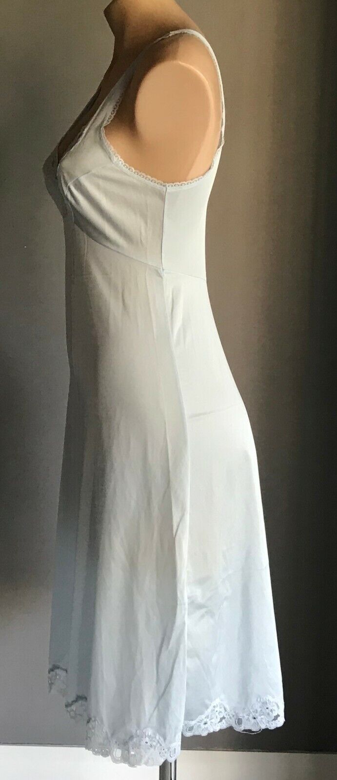 KAYSER Petticoat Vintage Nylon Full Slip BLUE Lace Trim Anti Stat Ladies Size 12