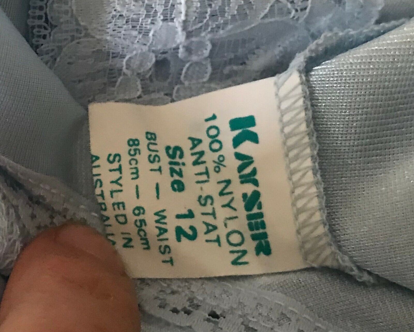 KAYSER Petticoat Vintage Nylon Full Slip BLUE Lace Trim Anti Stat Ladies Size 12
