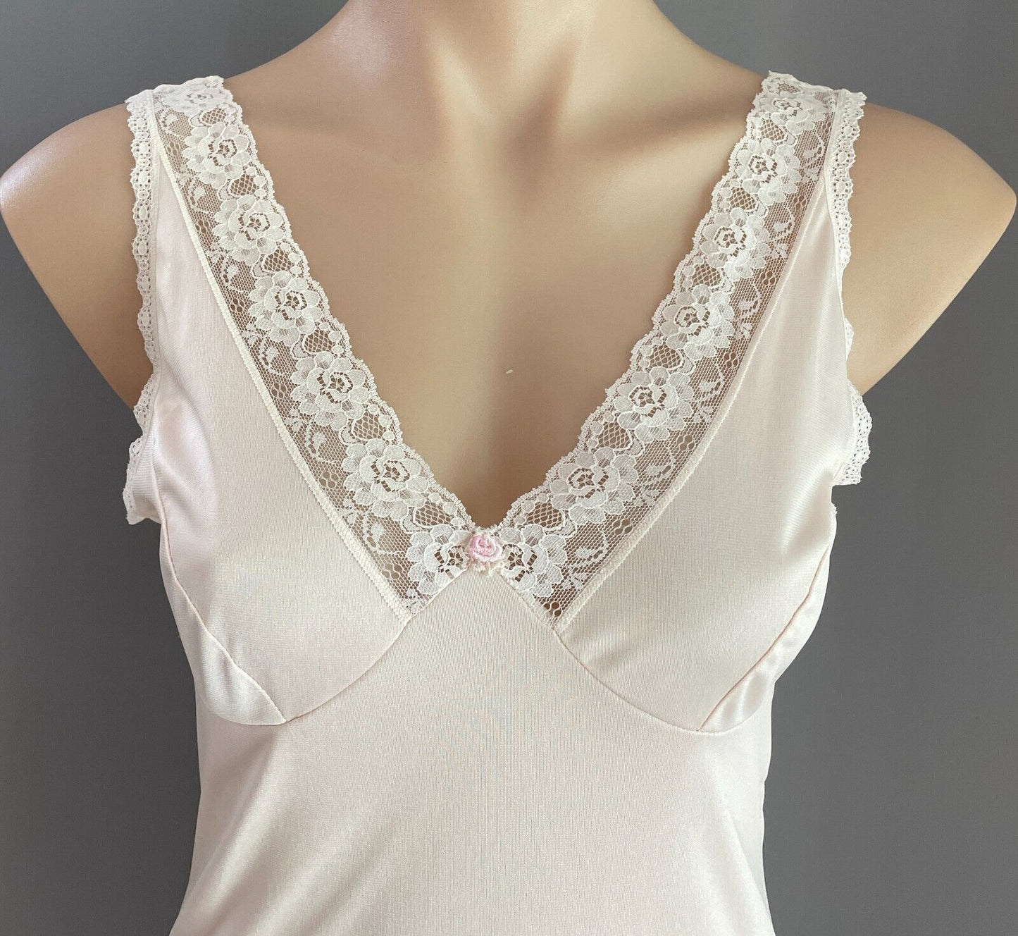 DIAMOND CUT Petticoat Champagne White Lace Trim Nylon Full Slip Size 12 Vintage
