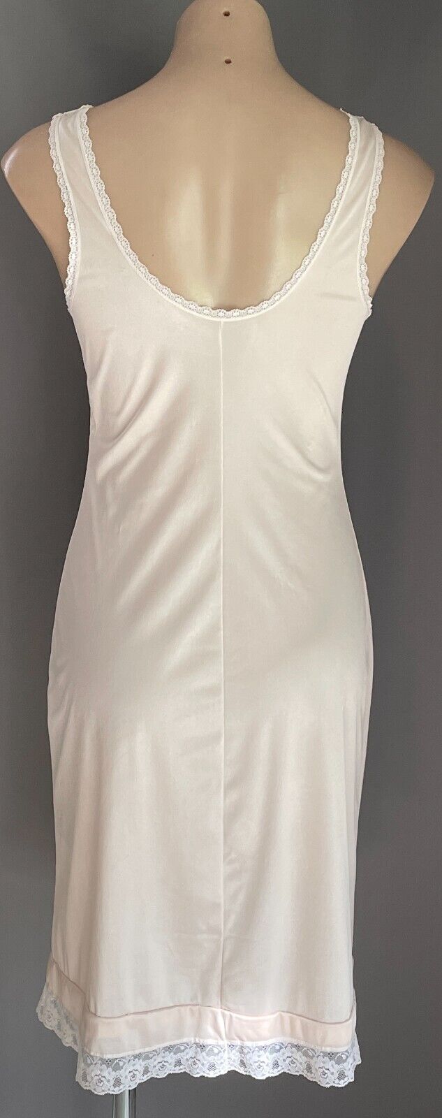 DIAMOND CUT Petticoat Champagne White Lace Trim Nylon Full Slip Size 12 Vintage