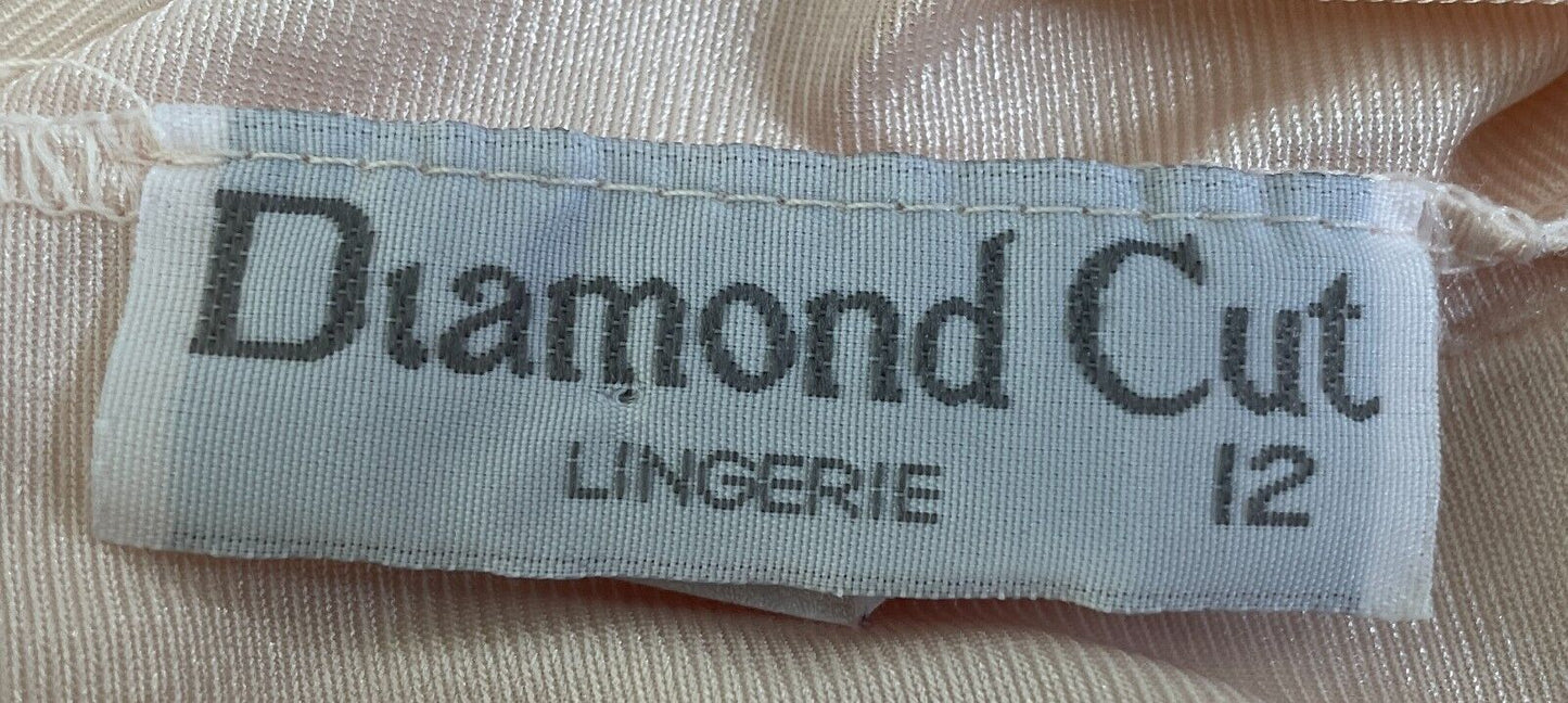 DIAMOND CUT Petticoat Champagne White Lace Trim Nylon Full Slip Size 12 Vintage