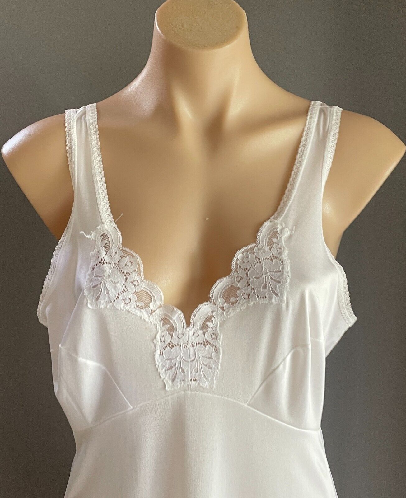 KAYSER Petticoat Nylon Full Slip WHITE Lace Trim Anti Stat Ladies Sze 16  Vintag