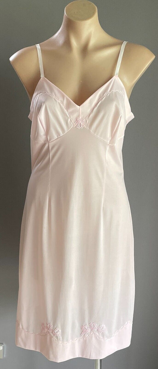 OSTI Petticoat Satin Star Pink Bri-Nylon Embroidered Full Slip Size 14 Vintage