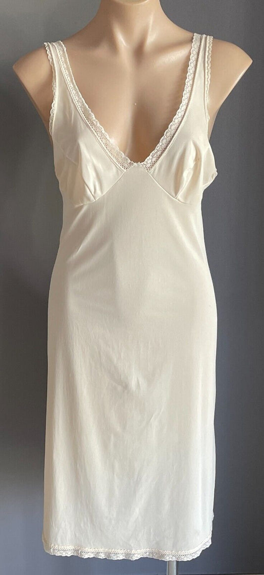 Vintage Petticoat Nylon Beige Lace Trim Full Slip Ladies Size 14