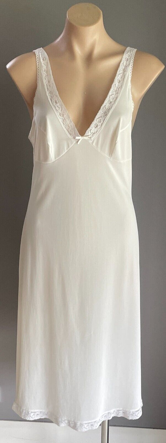 Vintage Nylon Petticoat White Full Slip Lace Trim Ladies Size 12