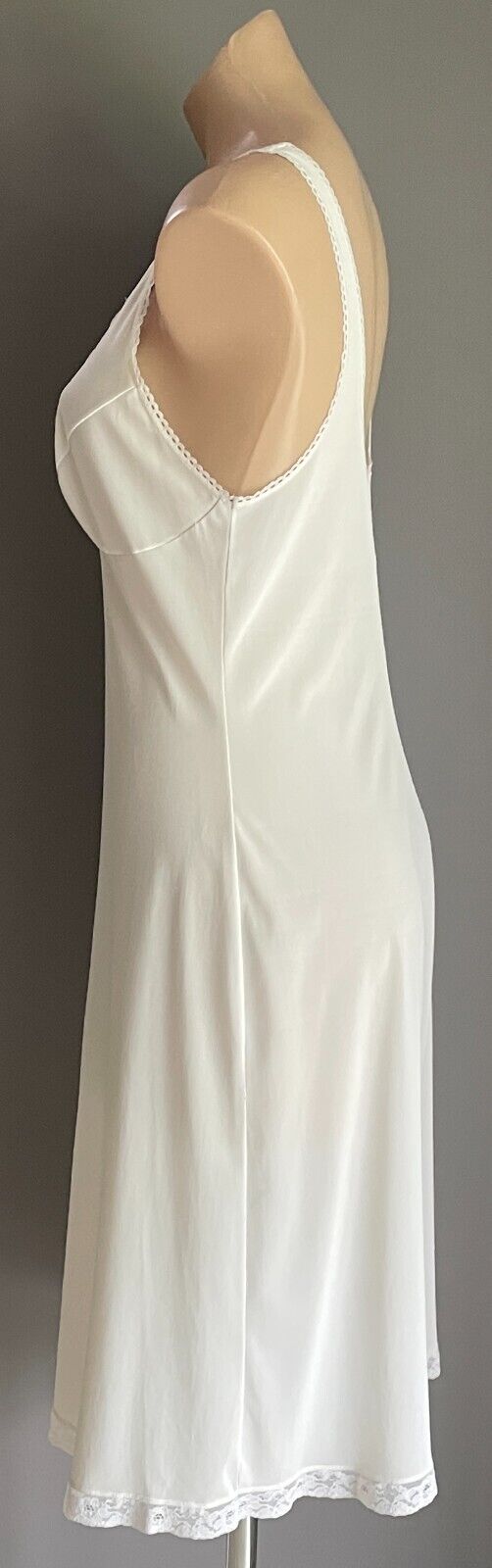 Vintage Nylon Petticoat White Full Slip Lace Trim Ladies Size 12