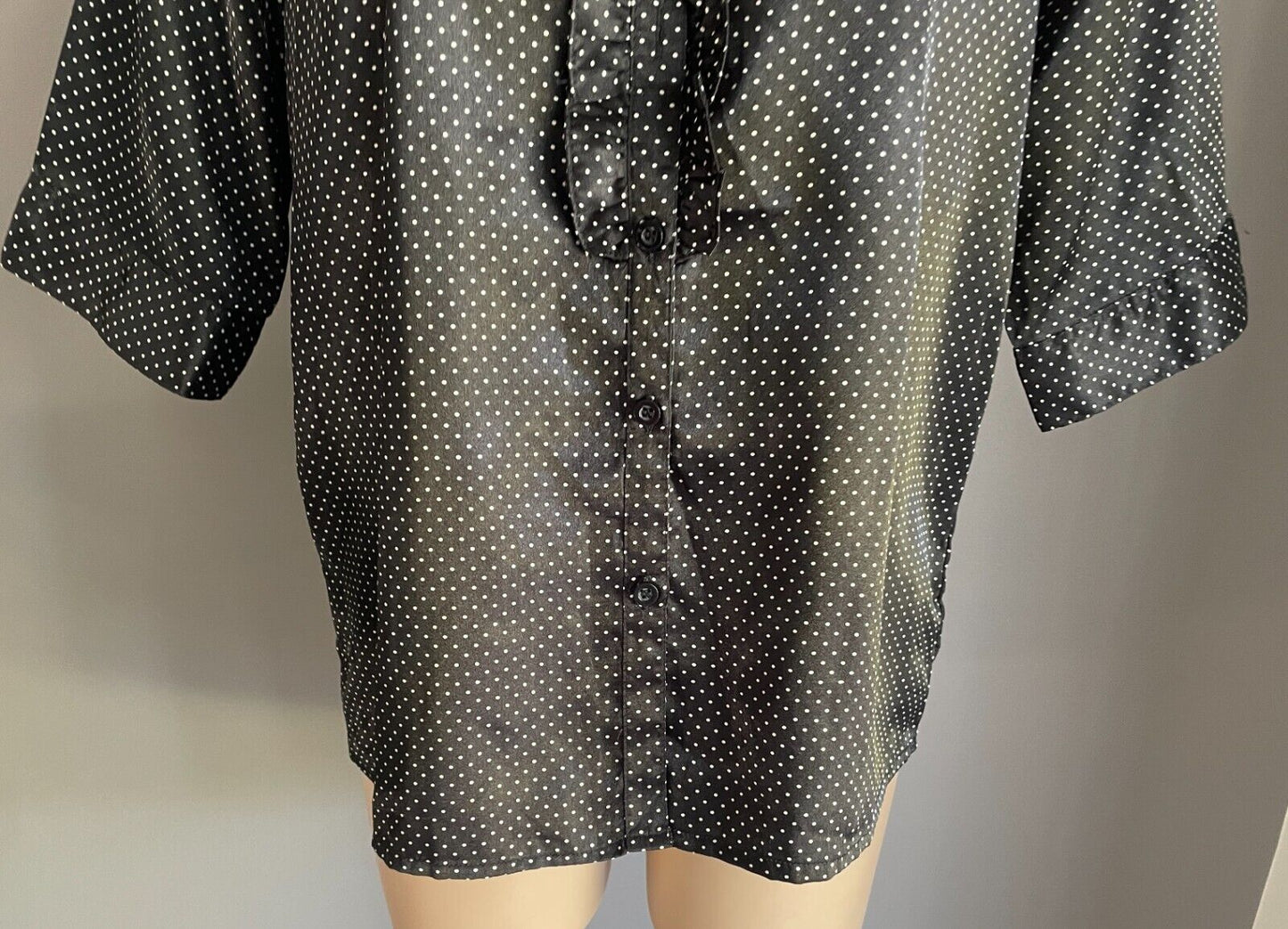 COLE LADIES Black/White Polka Dot Ruffle Trim Short Sleeve Shirt/Blouse Size XXL