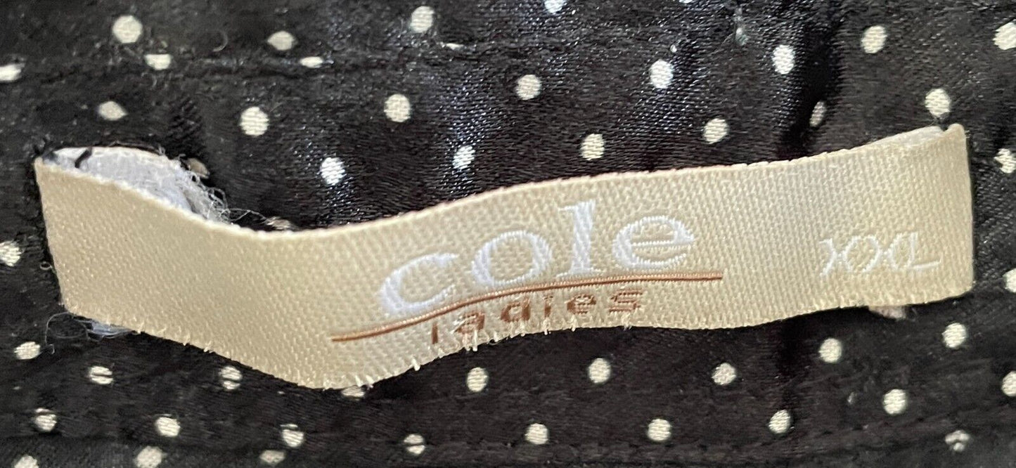 COLE LADIES Black/White Polka Dot Ruffle Trim Short Sleeve Shirt/Blouse Size XXL