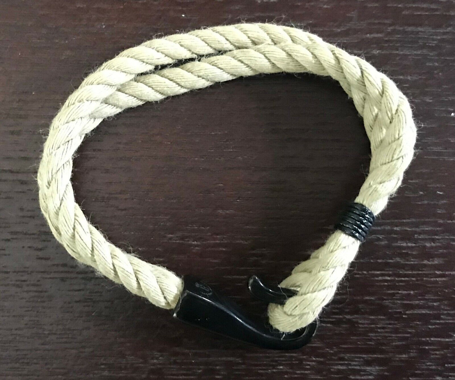 Rope Bracelet LORD EDWARD Nautical Pale Khaki Green Black Metal Hook Decor NEW