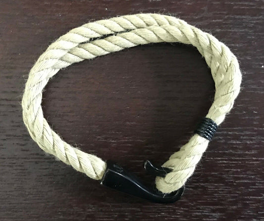Rope Bracelet LORD EDWARD Nautical Pale Khaki Green Black Metal Hook Decor NEW