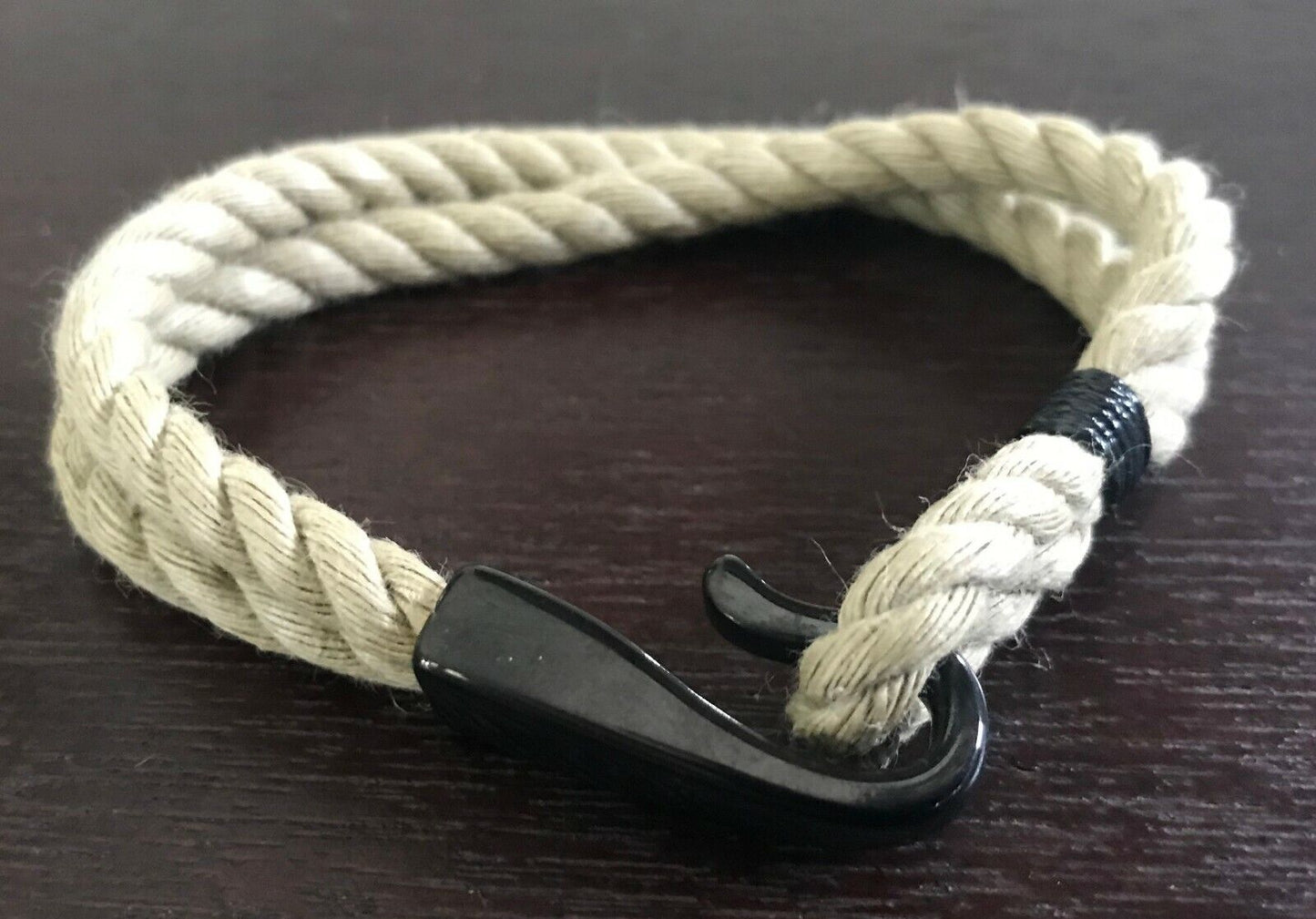 Rope Bracelet LORD EDWARD Nautical Pale Khaki Green Black Metal Hook Decor NEW