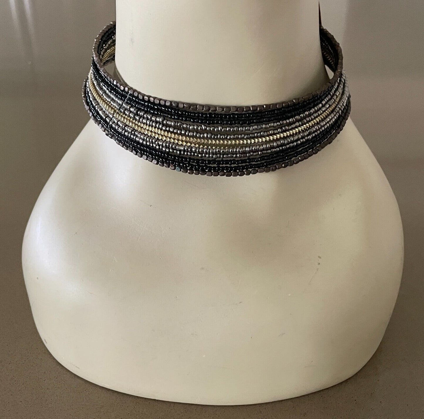 TREE OF LIFE Brown Gold Silver Black Bead Multi Strand Choker - NEW