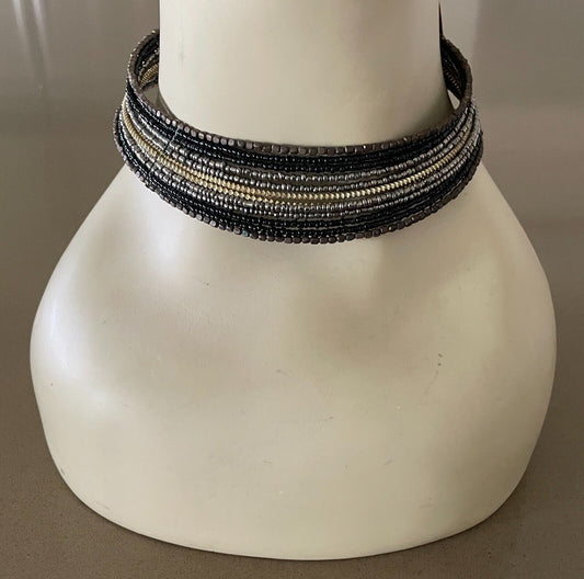 TREE OF LIFE Brown Gold Silver Black Bead Multi Strand Choker - NEW