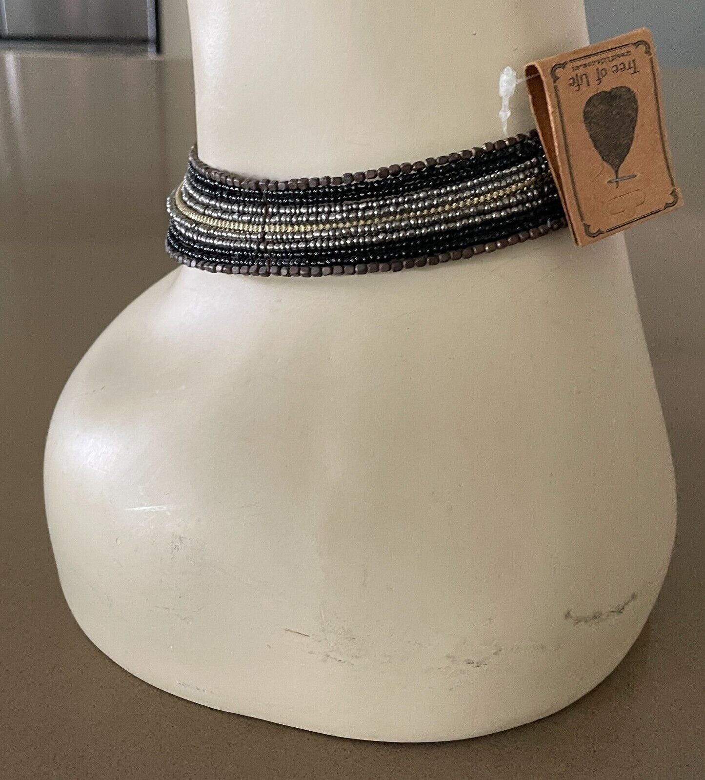 TREE OF LIFE Brown Gold Silver Black Bead Multi Strand Choker - NEW