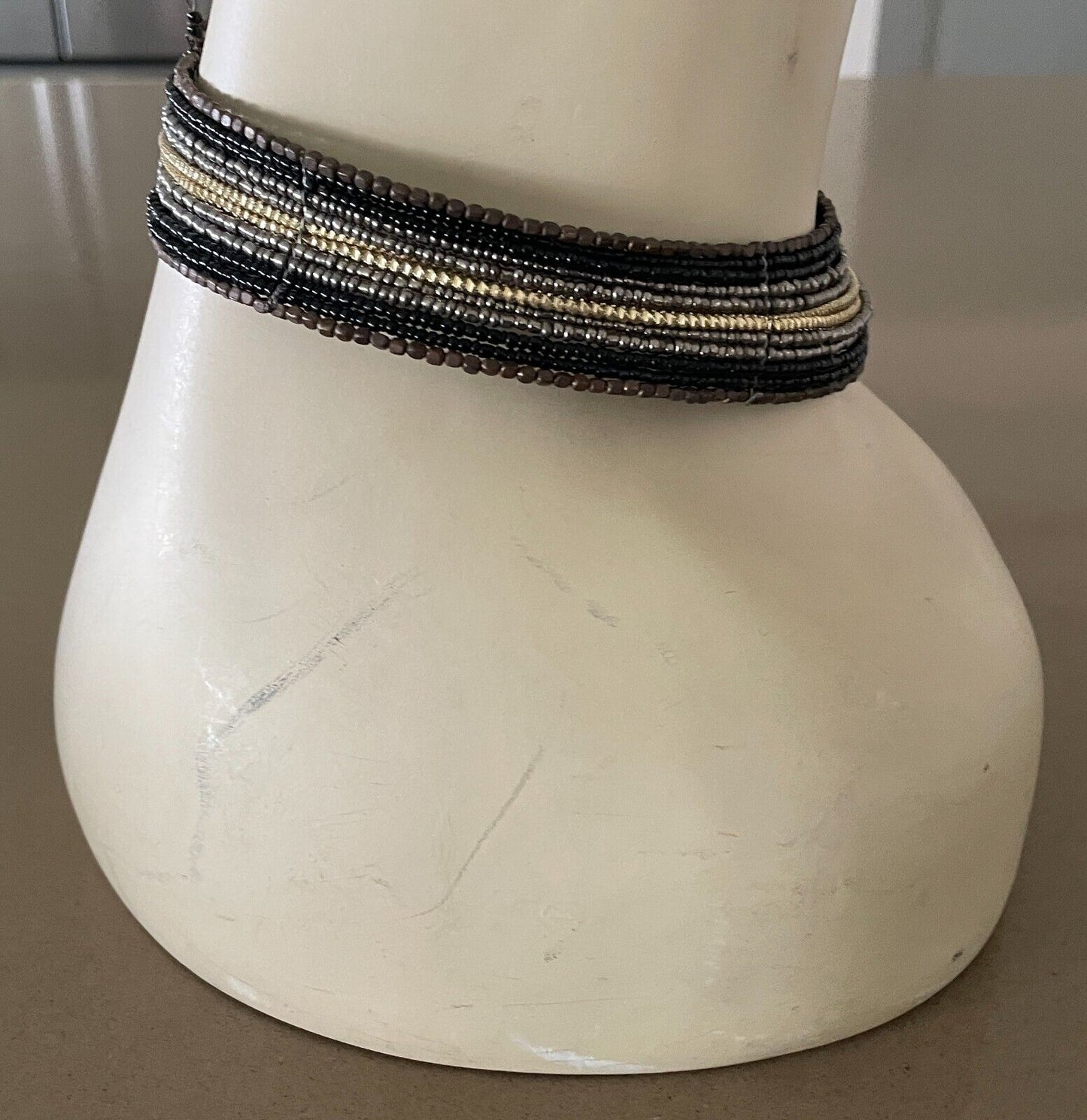 TREE OF LIFE Brown Gold Silver Black Bead Multi Strand Choker - NEW