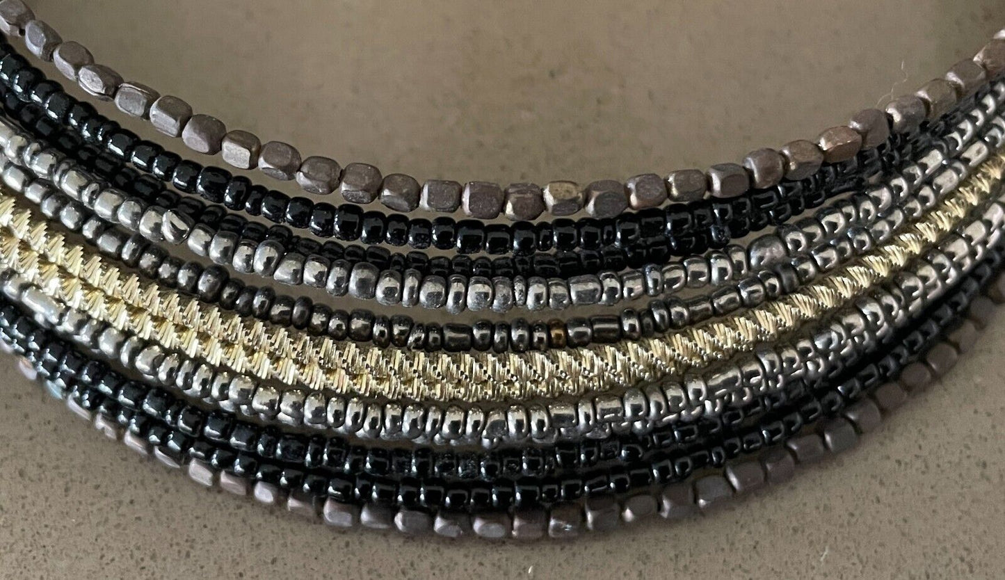 TREE OF LIFE Brown Gold Silver Black Bead Multi Strand Choker - NEW