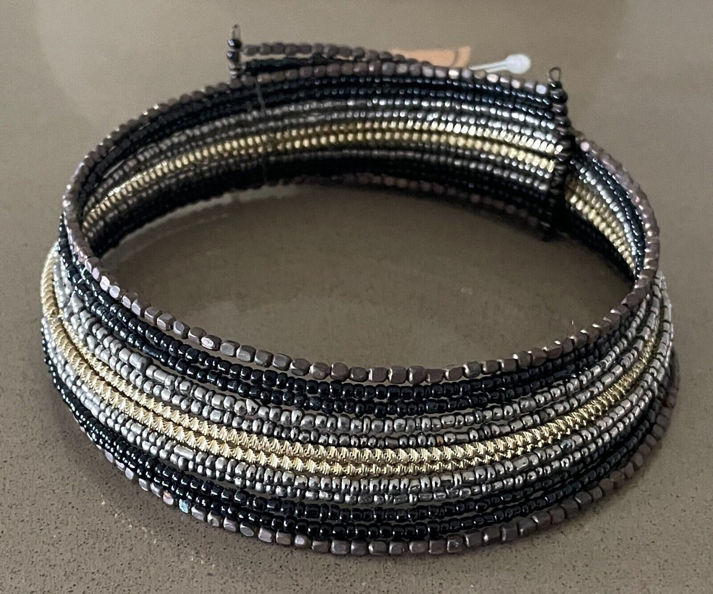 TREE OF LIFE Brown Gold Silver Black Bead Multi Strand Choker - NEW