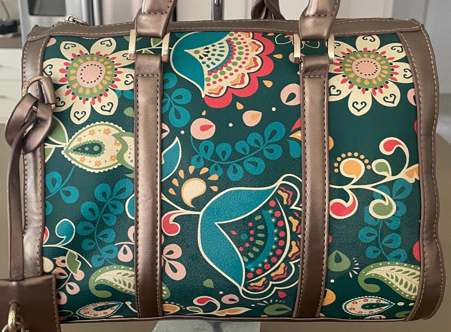 Barrel Bag Bright Multicolour Print Pleather Double Handle - Handbag Unique!
