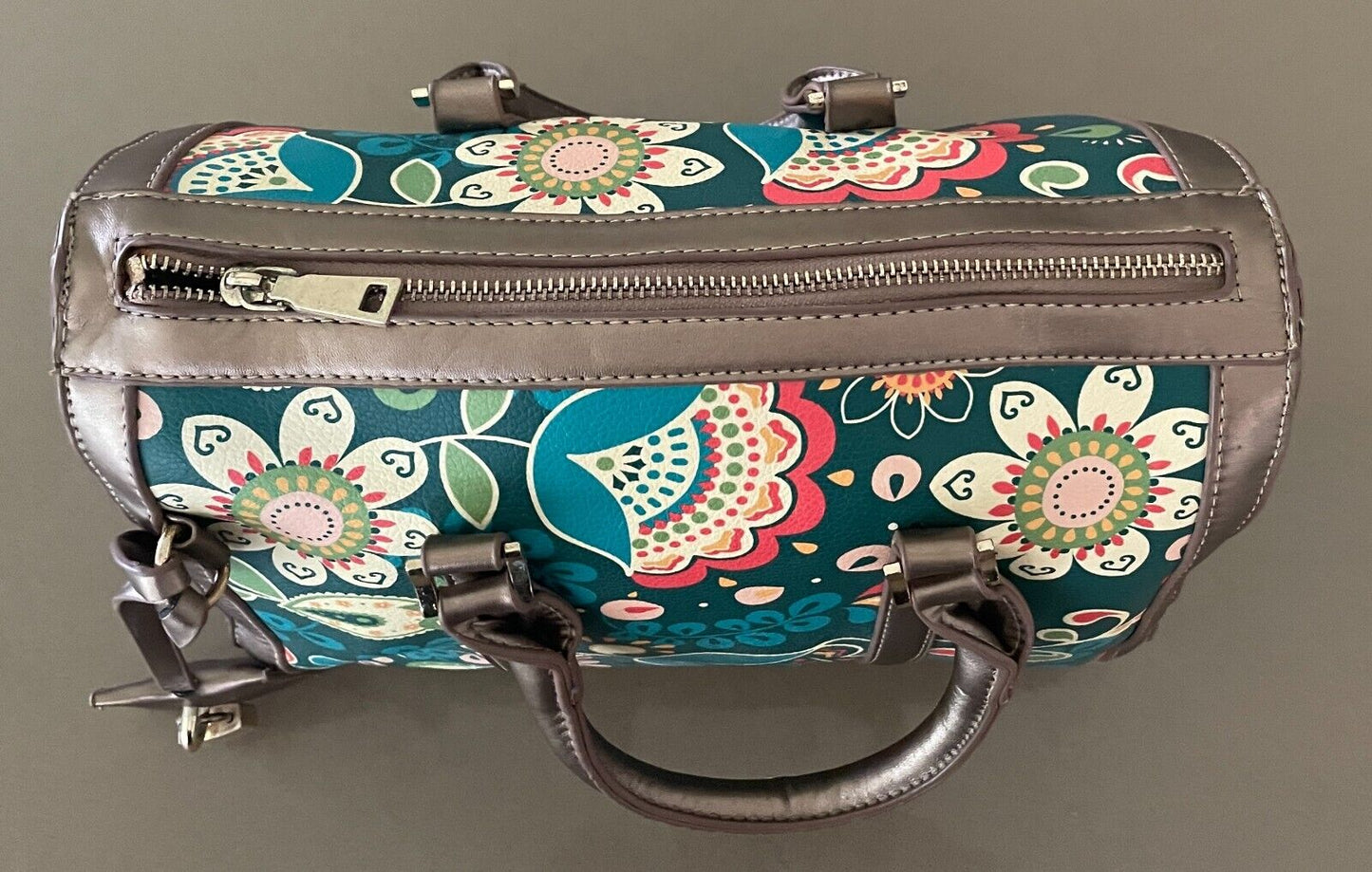 Barrel Bag Bright Multicolour Print Pleather Double Handle - Handbag Unique!