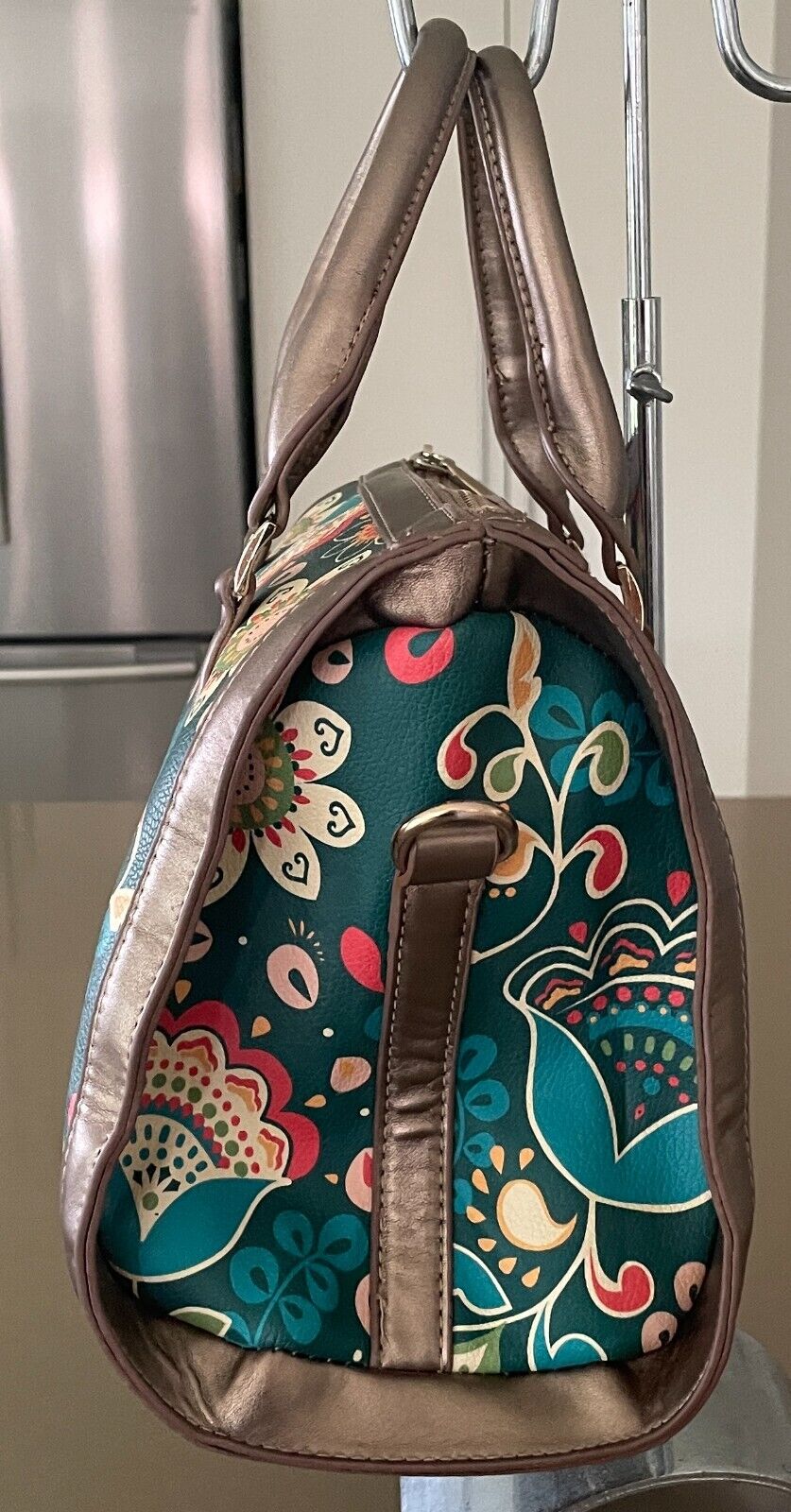 Barrel Bag Bright Multicolour Print Pleather Double Handle - Handbag Unique!