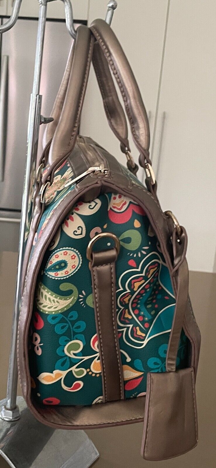 Barrel Bag Bright Multicolour Print Pleather Double Handle - Handbag Unique!