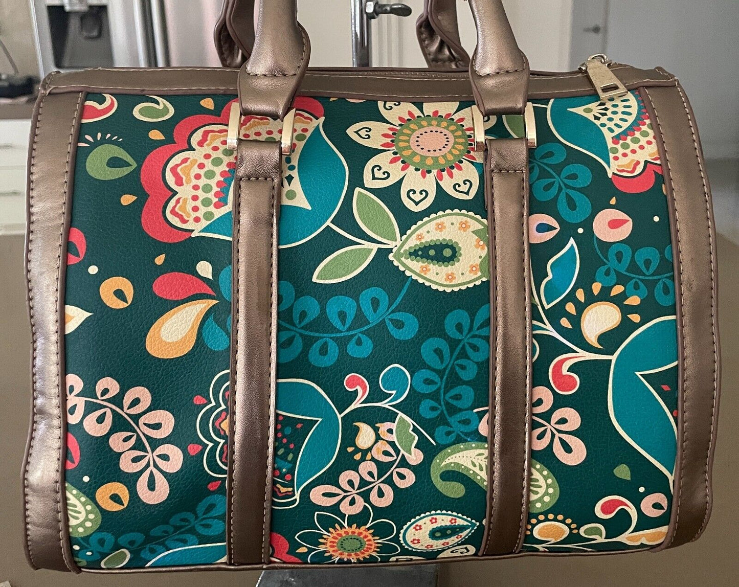 Barrel Bag Bright Multicolour Print Pleather Double Handle - Handbag Unique!