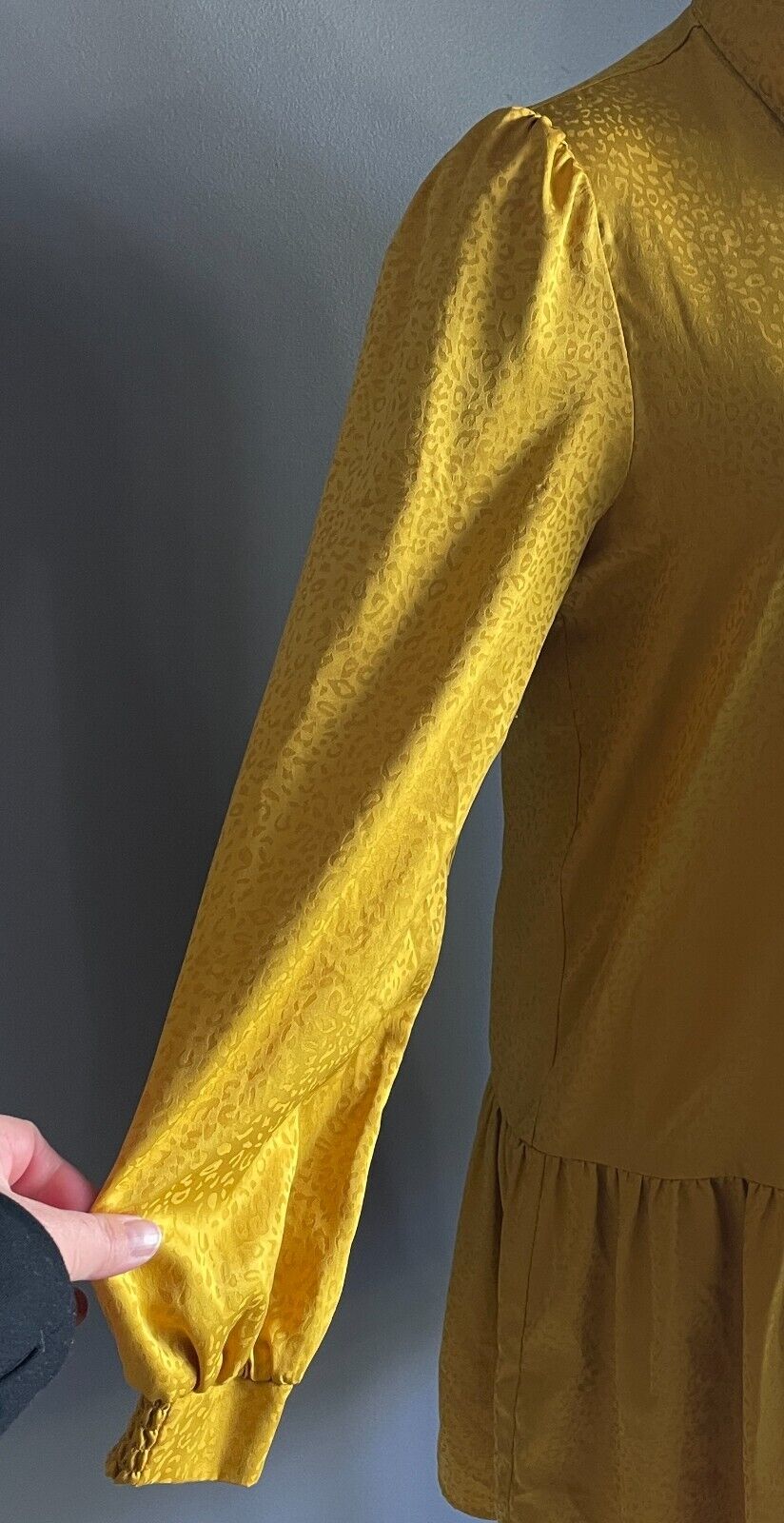 KAREN WALKER HI THERE Drop Waist Dress Mustard Cheetah Jacquard Neck Tie Sz 8 11
