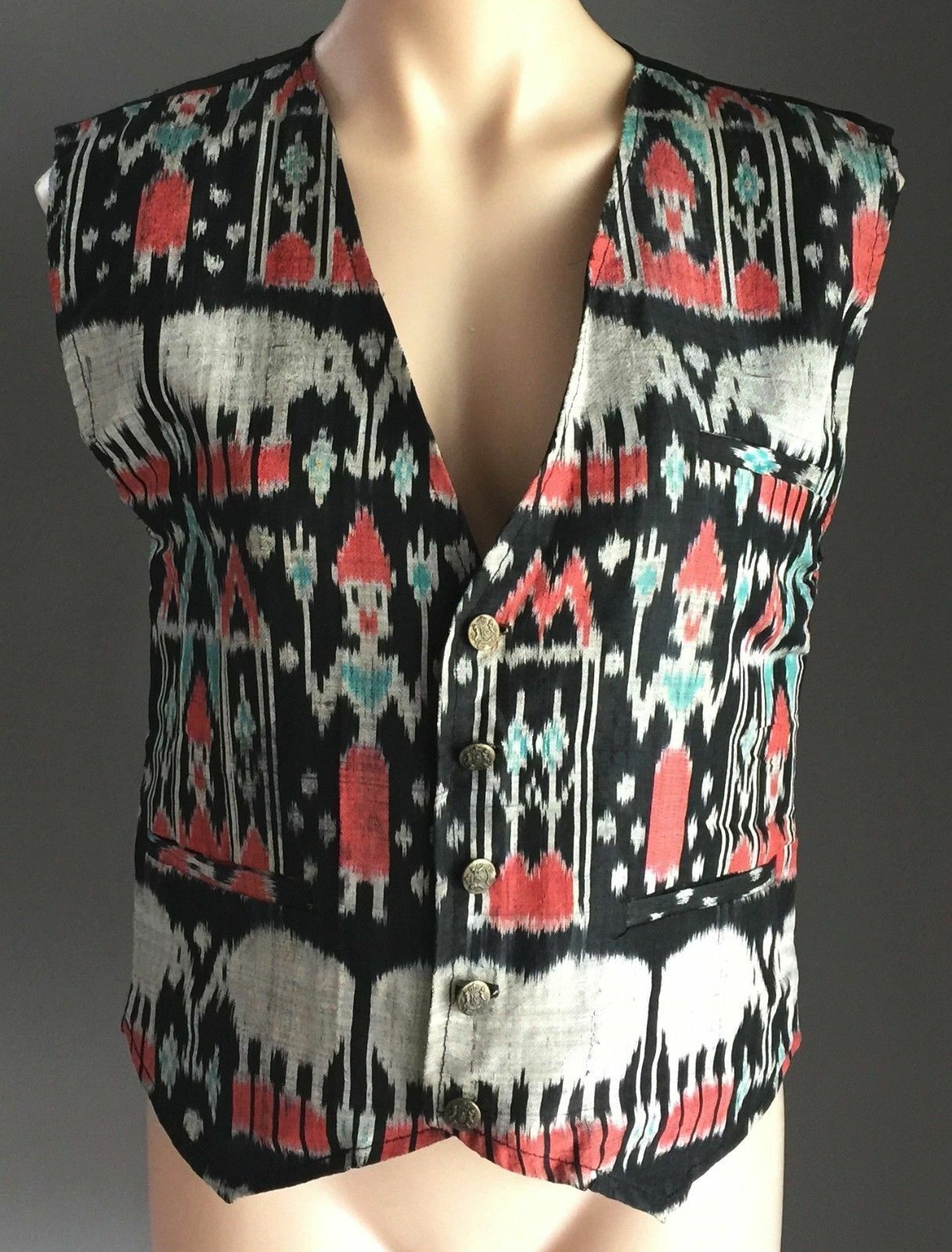 Vtg 80s PATRICIA NAENNA Thai Silk Astract Silk Screen Sleeveless Vest Size S 10
