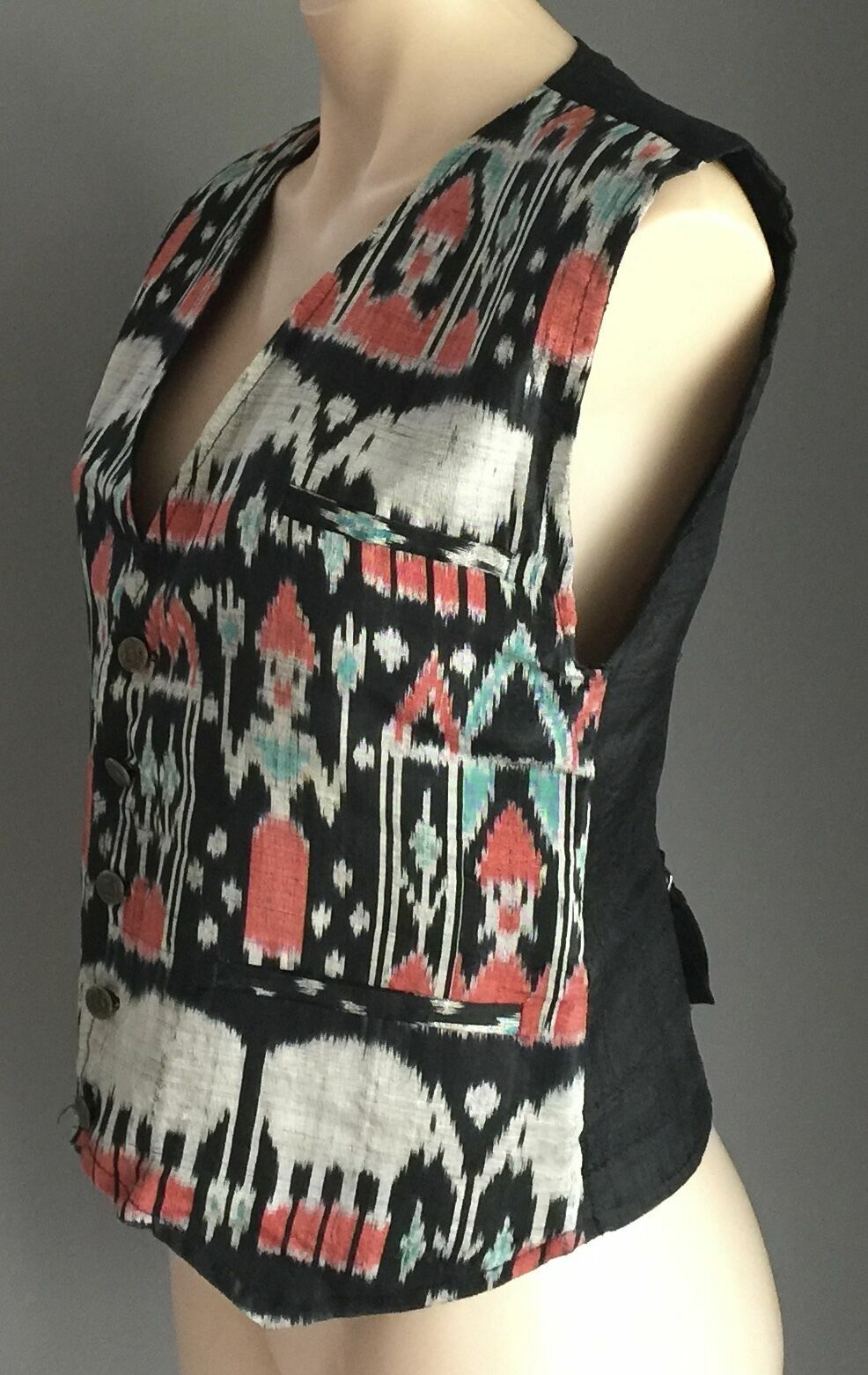 Vtg 80s PATRICIA NAENNA Thai Silk Astract Silk Screen Sleeveless Vest Size S 10
