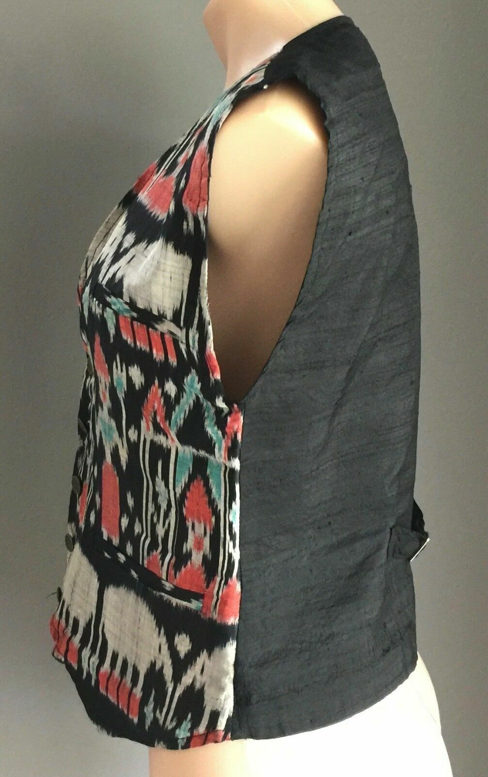 Vtg 80s PATRICIA NAENNA Thai Silk Astract Silk Screen Sleeveless Vest Size S 10