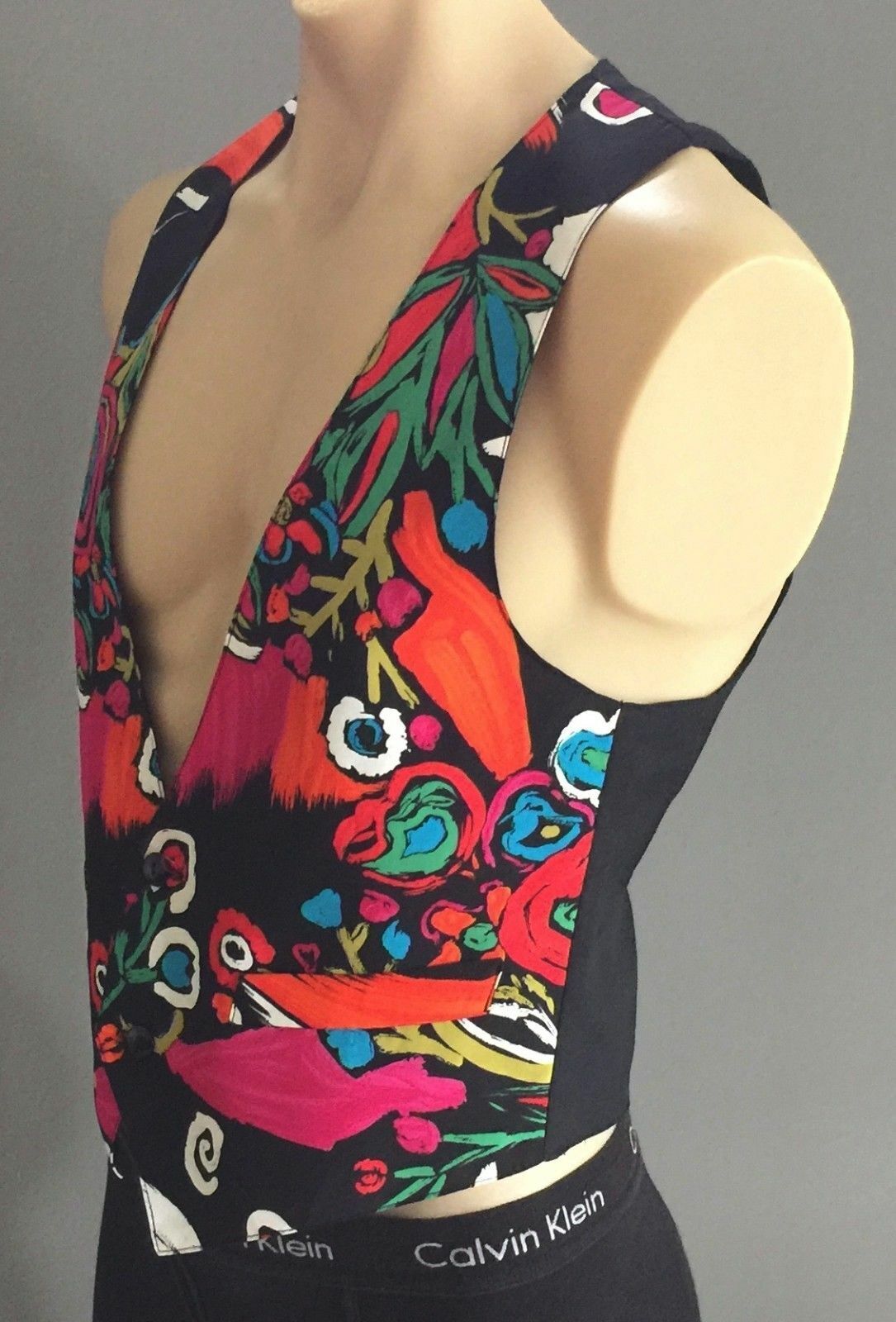 Mens Waistcoat SPOT ON Vest Black & MultiColoured Floral Print Size S