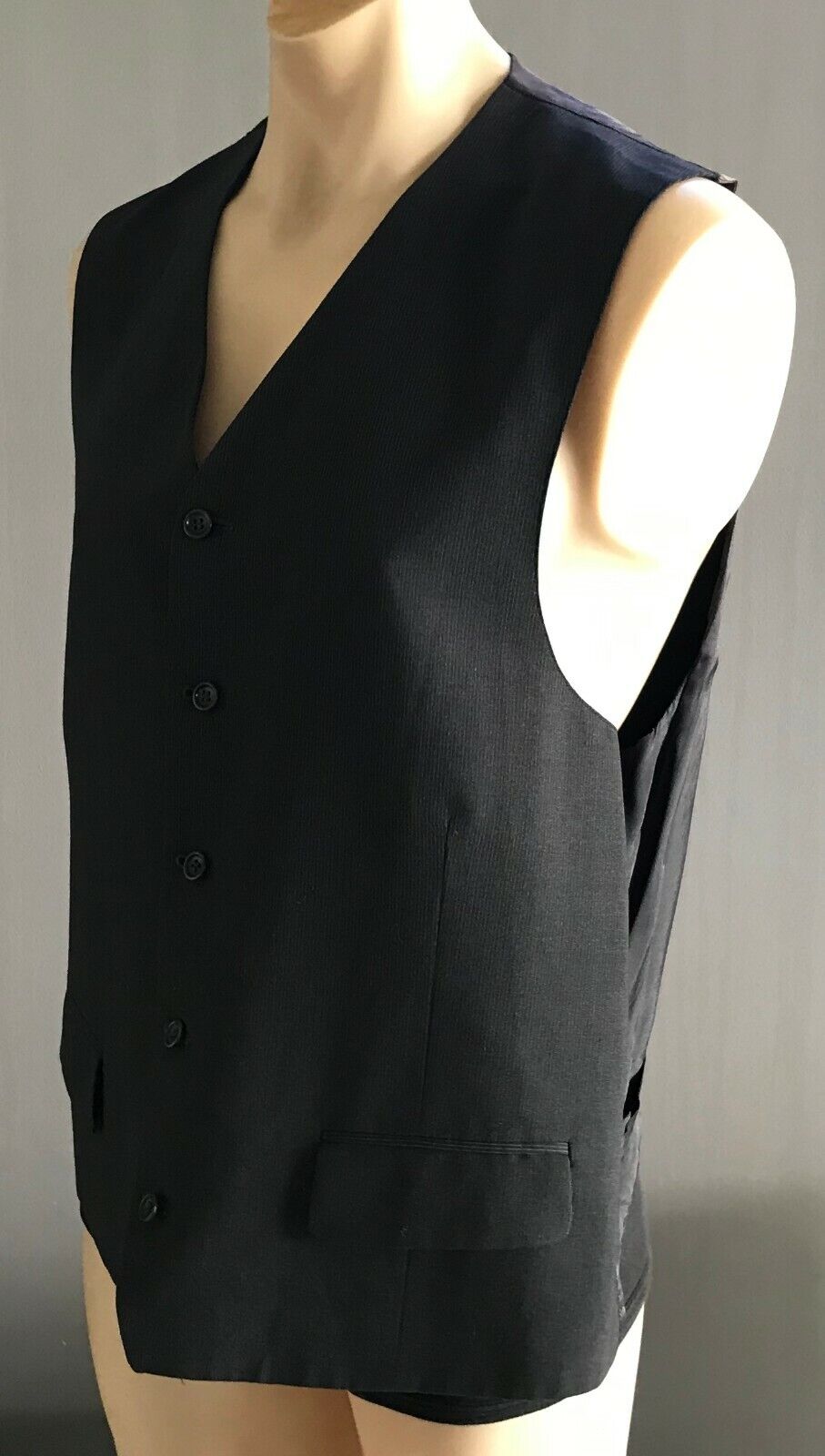 Mens Waistcoat TROJACO Vest Grey & White Pinstripe Size 44 111cm Chest Business