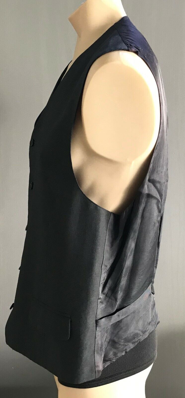 Mens Waistcoat TROJACO Vest Grey & White Pinstripe Size 44 111cm Chest Business