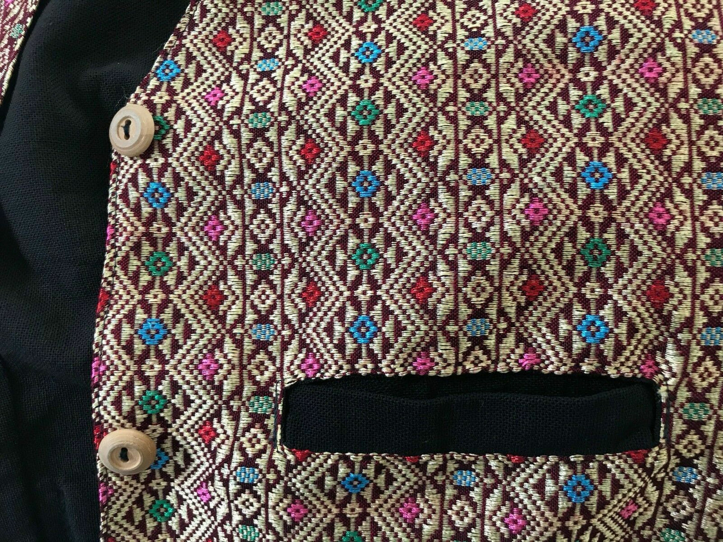 Vtg Ethnic Waistcoat Gold Geometric Diamond Tapestry Sleeveless VEST Size XL NEW