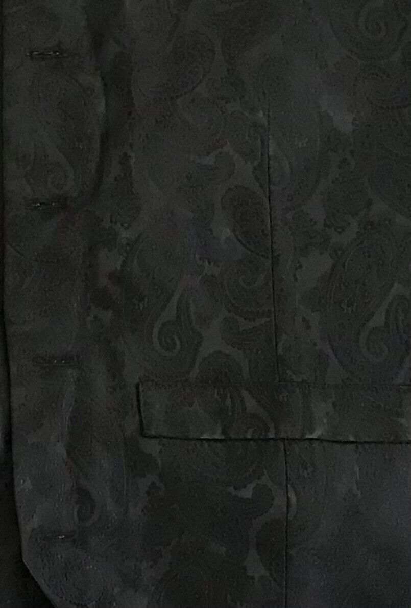 Mens Waistcoat MALCOLM Vest Black Paisley Brocade Print Size 38 Chest 98cm