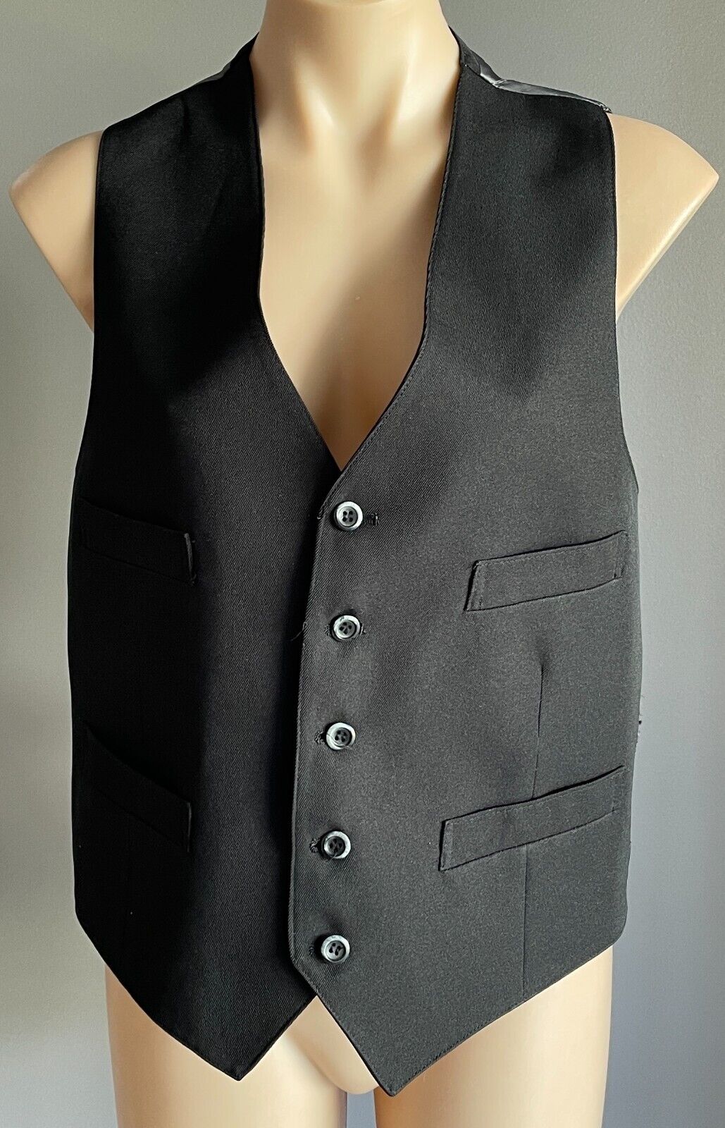SOLOE Waistcoat BLACK VEST Sleeveless Button Front To Fit Chest 106cm Vtg