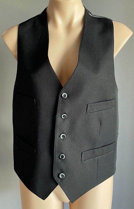 SOLOE Waistcoat BLACK VEST Sleeveless Button Front To Fit Chest 106cm Vtg
