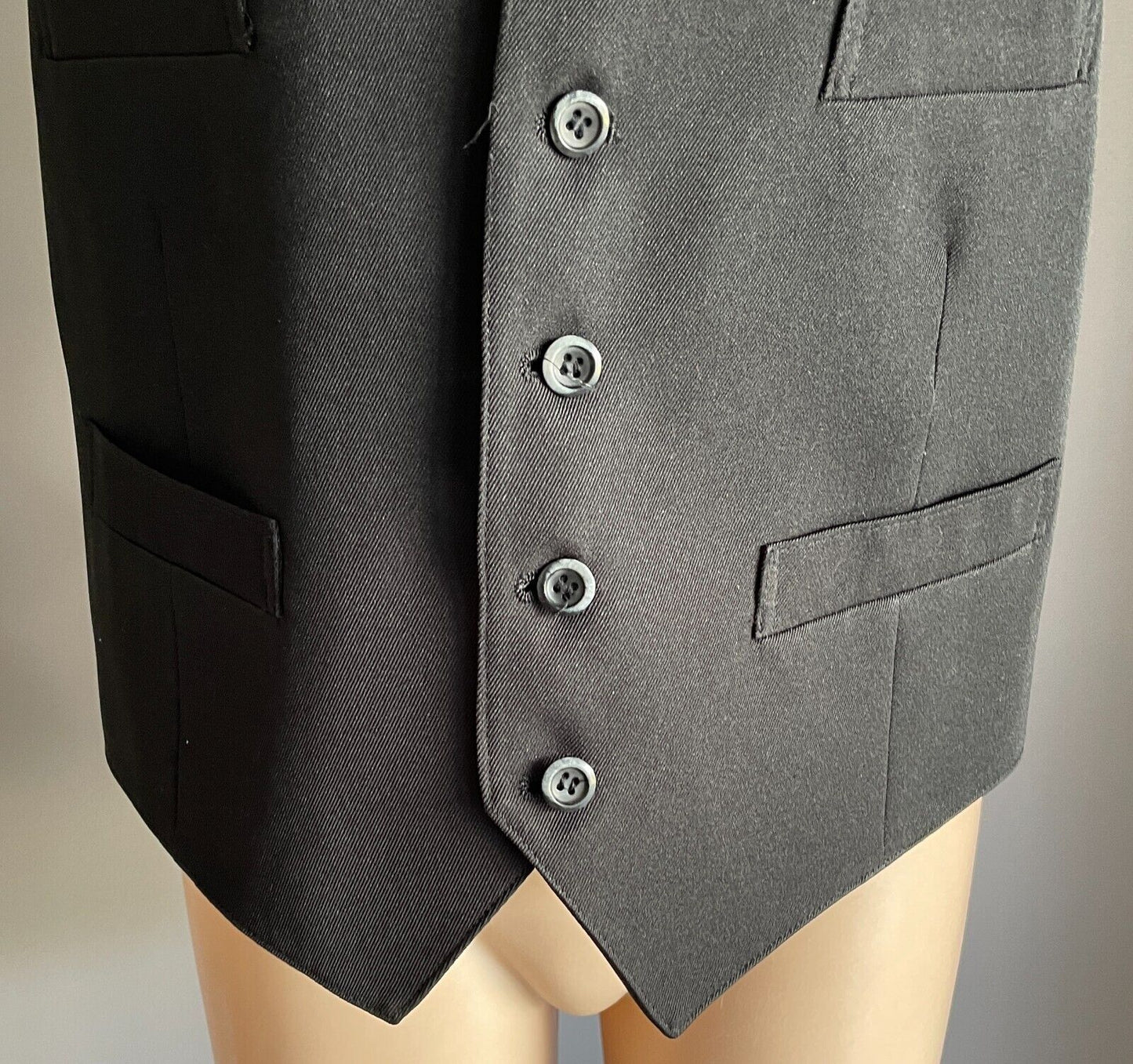 SOLOE Waistcoat BLACK VEST Sleeveless Button Front To Fit Chest 106cm Vtg