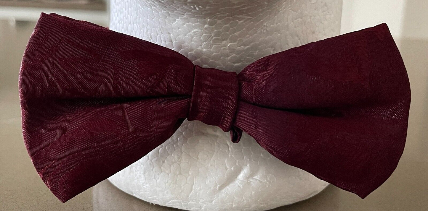 MARK ANTHONY Waistcoat + Matching Bow Tie Burgundy Floral Jacquard Size XL Vest