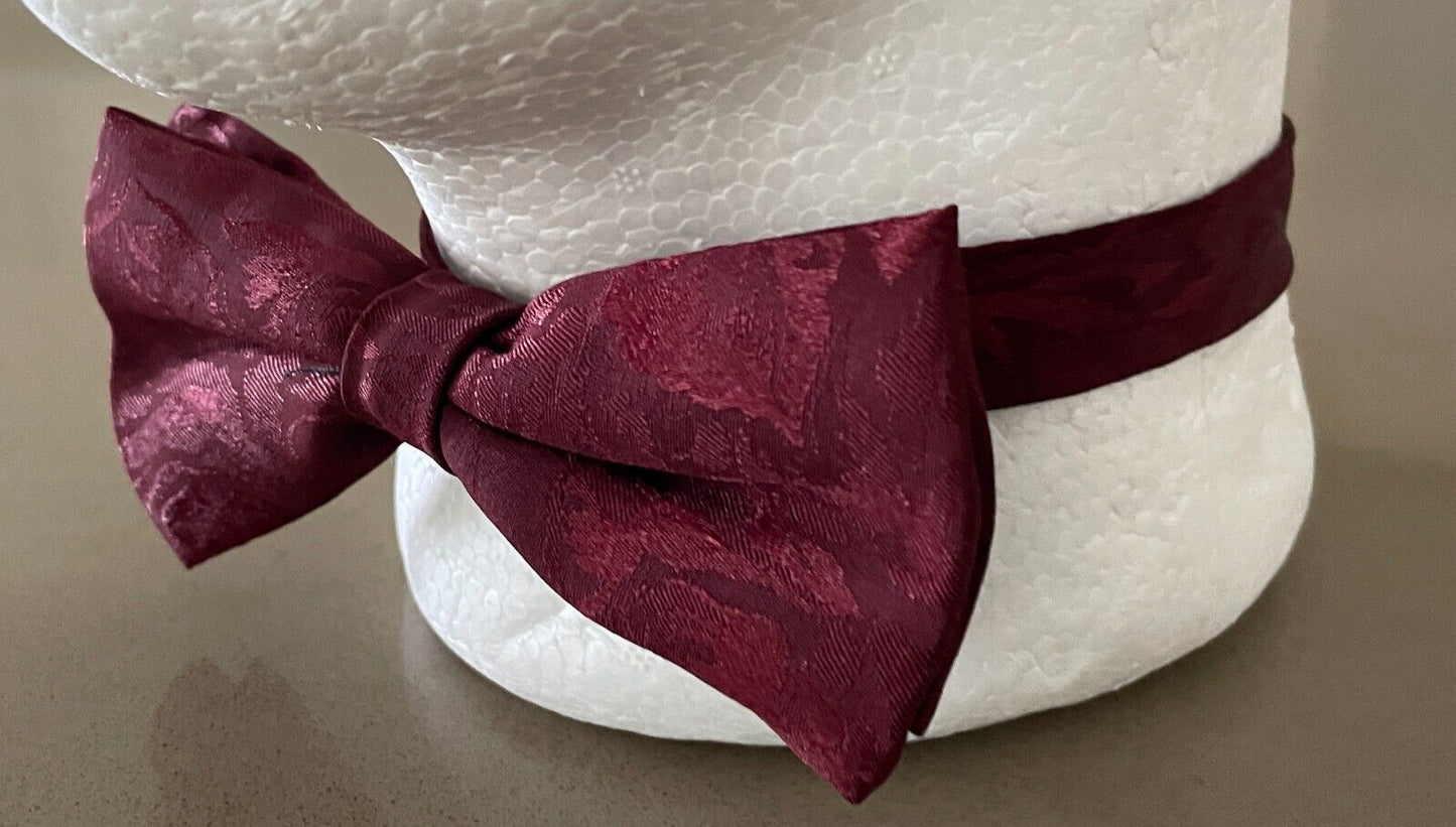 MARK ANTHONY Waistcoat + Matching Bow Tie Burgundy Floral Jacquard Size XL Vest