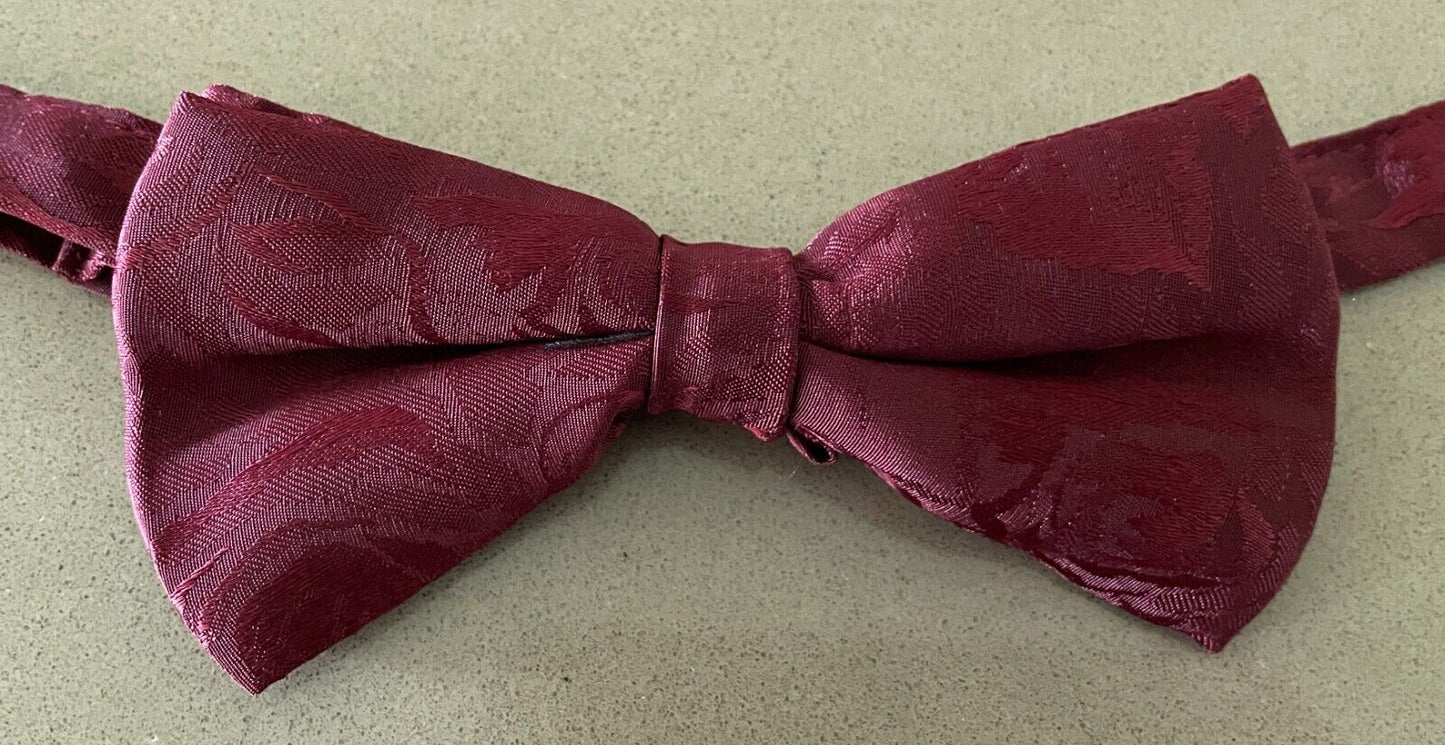 MARK ANTHONY Waistcoat + Matching Bow Tie Burgundy Floral Jacquard Size XL Vest