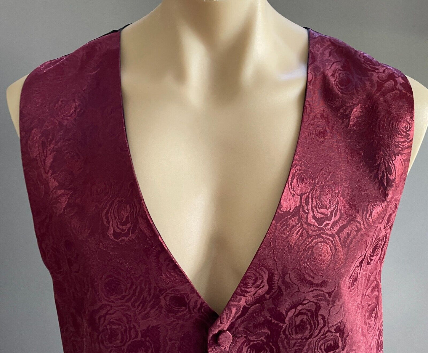 MARK ANTHONY Waistcoat + Matching Bow Tie Burgundy Floral Jacquard Size XL Vest