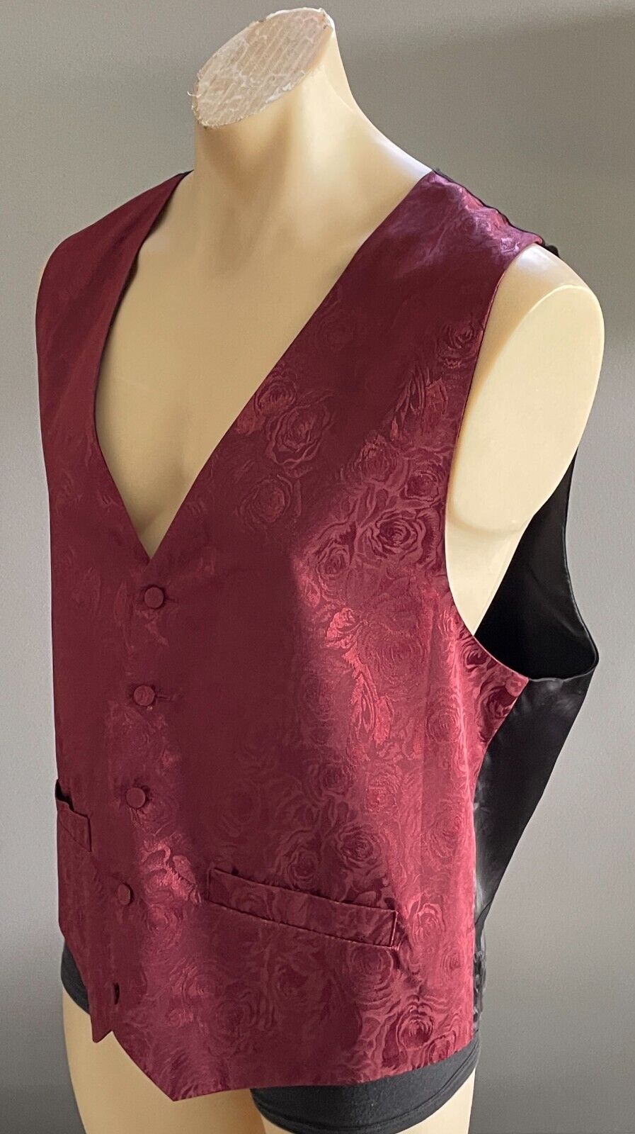 MARK ANTHONY Waistcoat + Matching Bow Tie Burgundy Floral Jacquard Size XL Vest