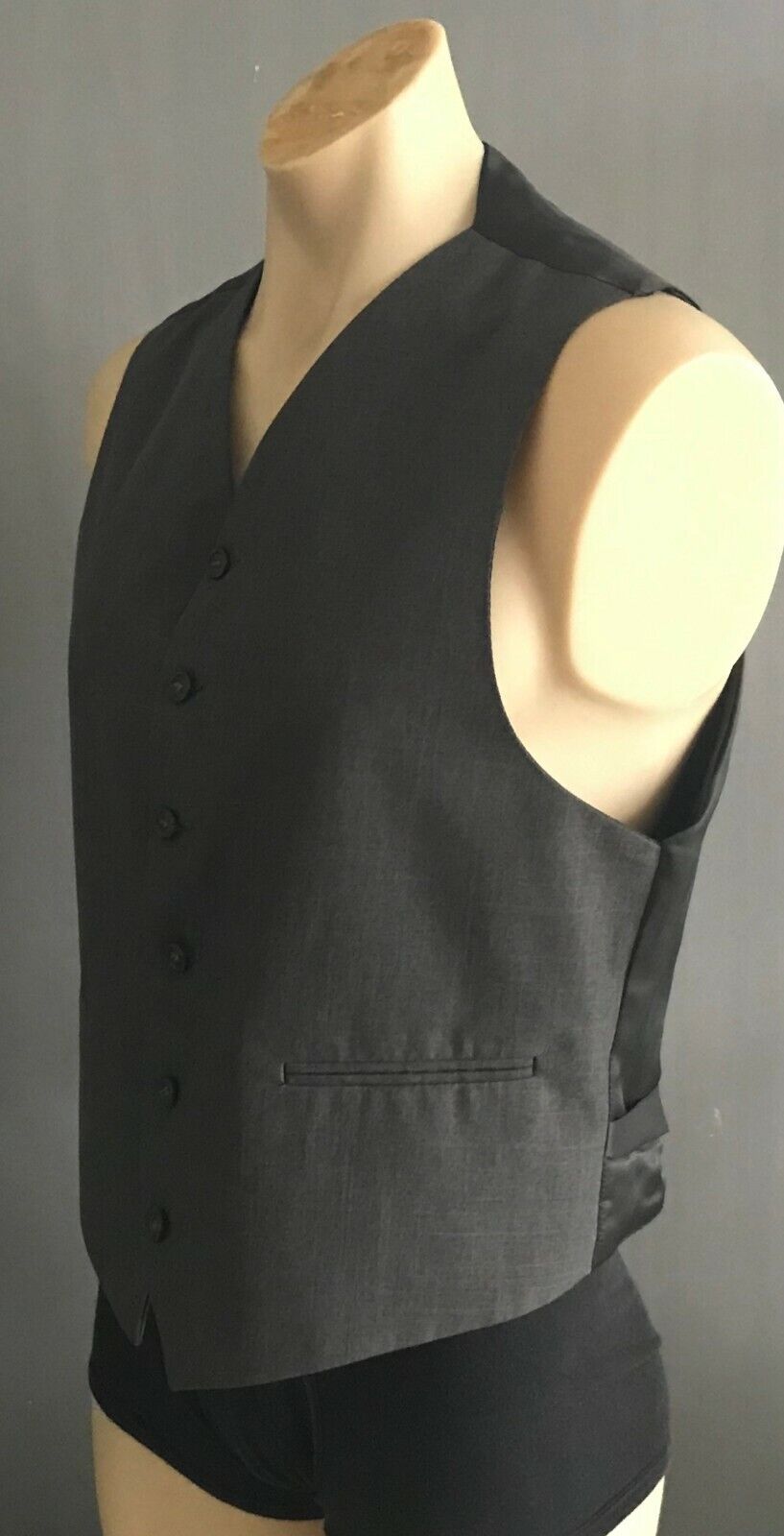 Mens Waistcoat Vest Grey Formal Size M Chest 108cm 1920's Costume