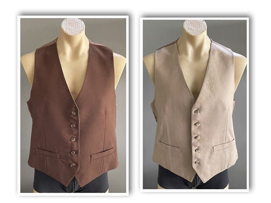 Mens Waistcoat TEMPO Brown Beige Reversible Button Front fit Chest 102cm Vintage