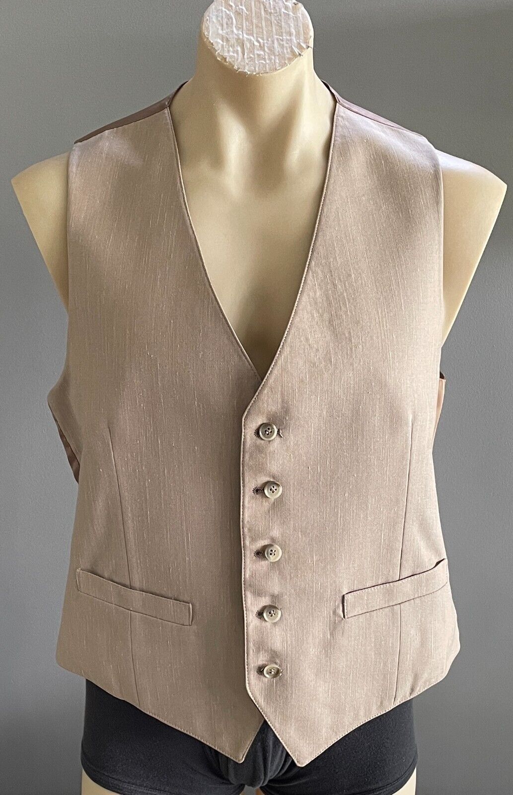 Mens Waistcoat TEMPO Brown Beige Reversible Button Front fit Chest 102cm Vintage