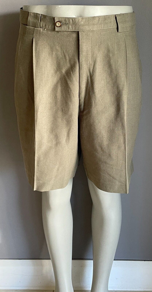 DAVID JONES Dress Shorts Khaki Linen Mix Long Size 107cm Waist Vintage