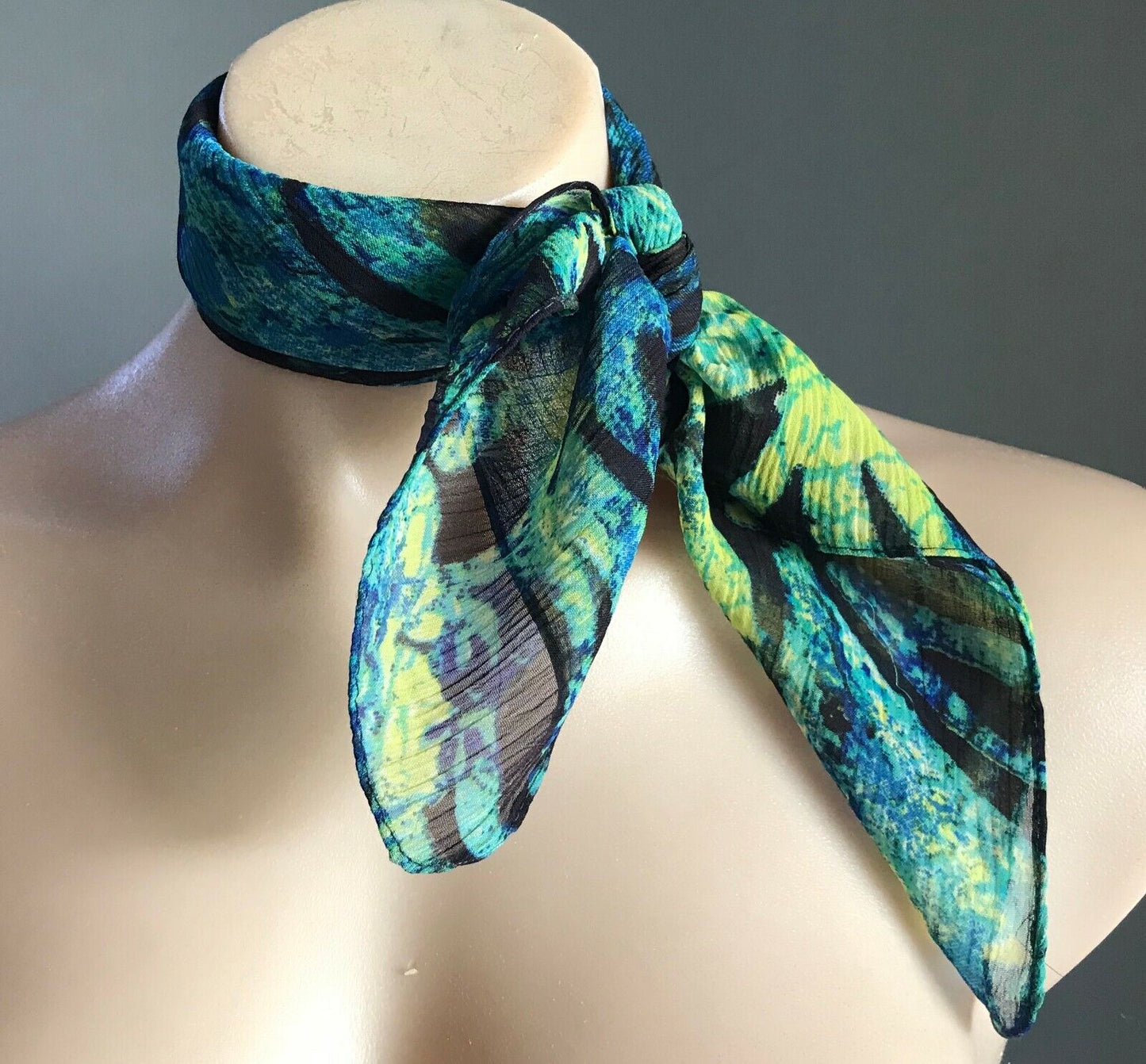 Neck SCARF Semi Sheer Black Green Blue Yellow Floral Print Viscose India NEW